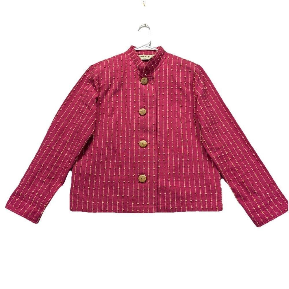Orvis Jacket Women S Pink Wooden Buttons Textured 3D Career Grannycore USA Made